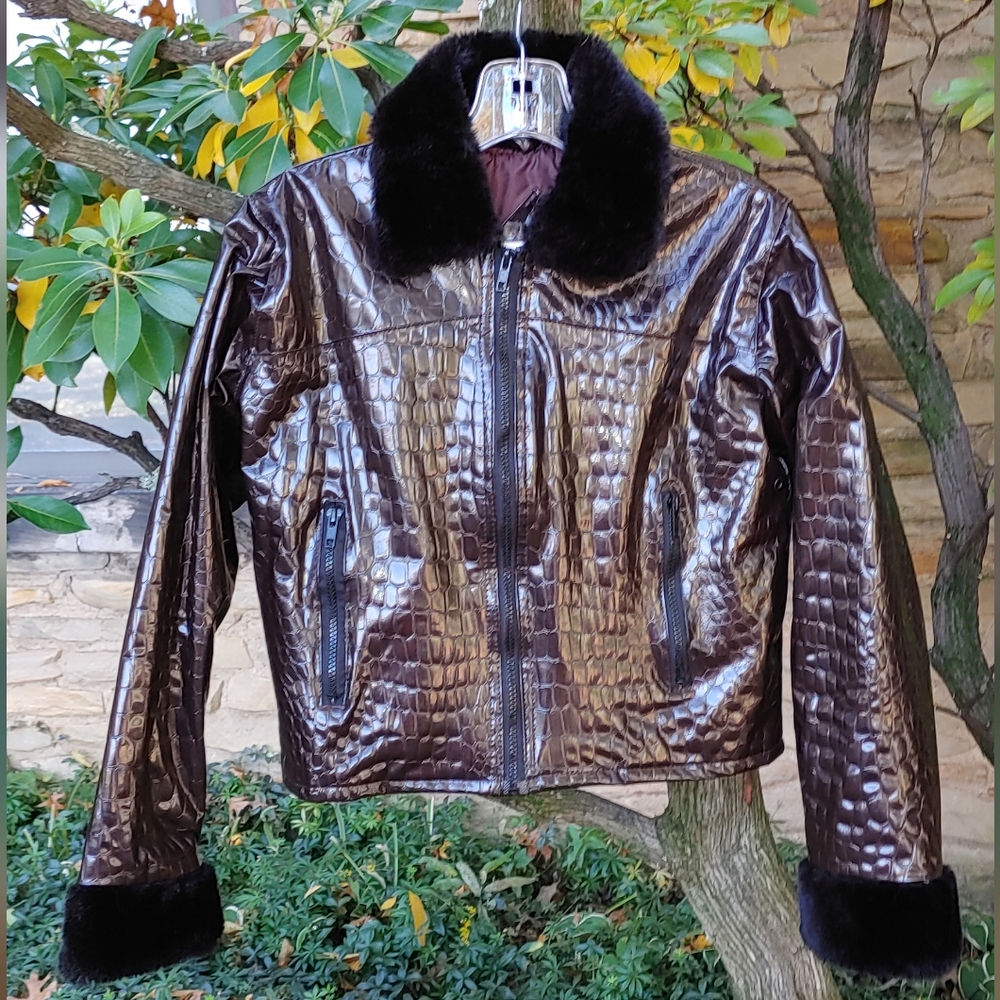 Chocolate brown mock-crock zip jacket